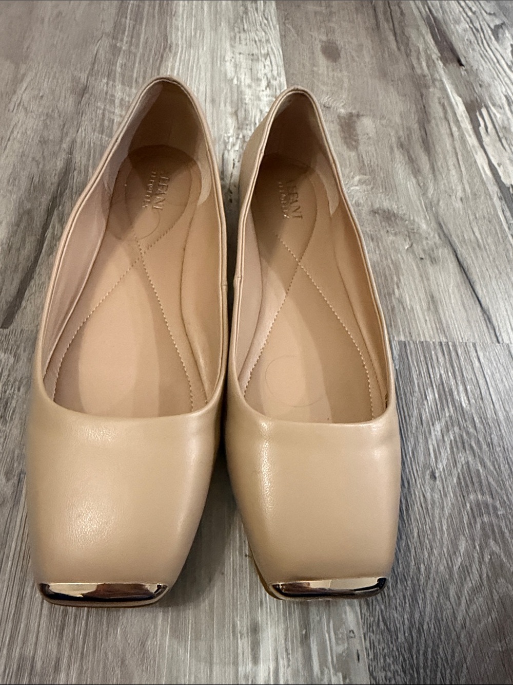 Alfani Beige Square-Toe Ballet Flats with Metallic Toe Cap